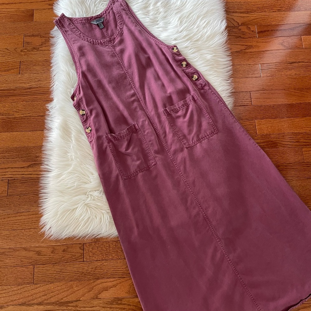 Vintage AKS Nordstrom Maxi Red Pink  Sleeveless Dress Tencel Sz M Comfort Modest